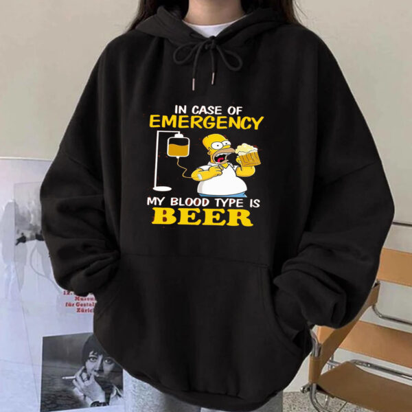 Funny Homer Simpson In Case Of Emergency My Blood Type Is Beer Hoodie