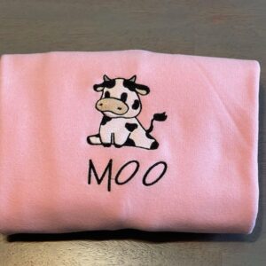 Cow Moo Embroidered Sweatshirt Hoodie Tee