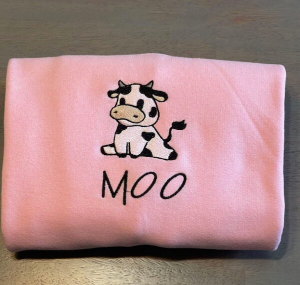 Cow Moo Embroidered Sweatshirt Hoodie Tee