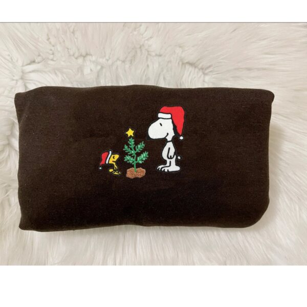 Snoopy Happy With Christmas Tree Embroidered Sweatshirt