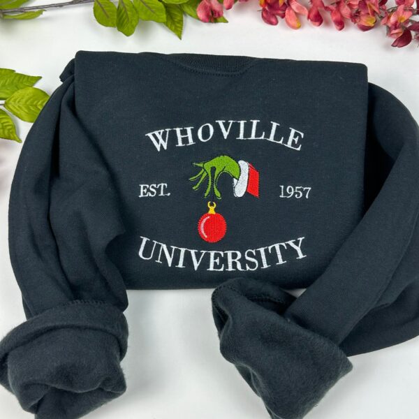 Grinch Christmas Whoville University Embroidered Sweatshirt