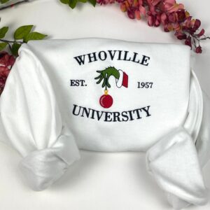 Grinch Christmas Whoville University Embroidered Sweatshirt