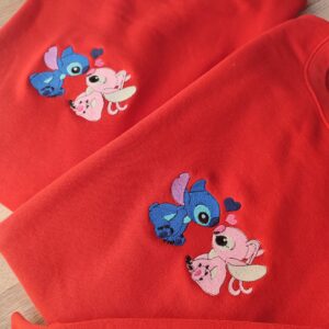 Lovely Heart Stitch Angel Couple Embroidered Sweatshirt