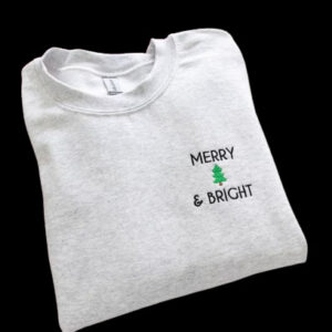 Vintage Merry & Bright Christmas Tree Embroidered Sweatshirt