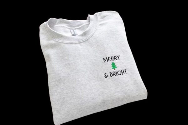 Vintage Merry & Bright Christmas Tree Embroidered Sweatshirt