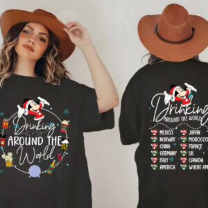 Mickey Friends Drinking Around The World Christmas 2 Sides Shirt