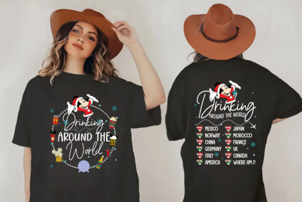 Mickey Friends Drinking Around The World Christmas 2 Sides Shirt