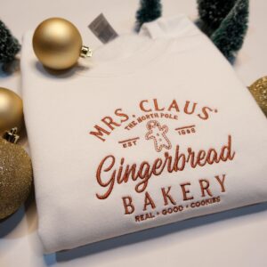 Mrs Claus Gingerbread Bakery Embroidered Christmas Sweatshirt