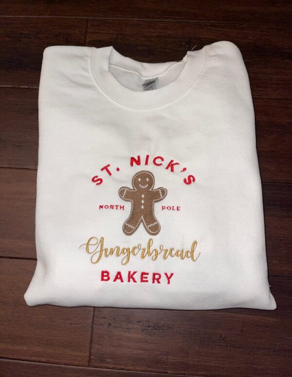 Nick Gingerbread Bakery Christmas Embroidered Sweatshirt