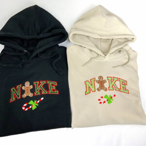 Nike Gingerbread Candy Cane Embroidered Christmas Hoodie Sweatshirt