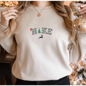 Nike Tree Christmas Embroidered Sweatshirt Hoodie Tee