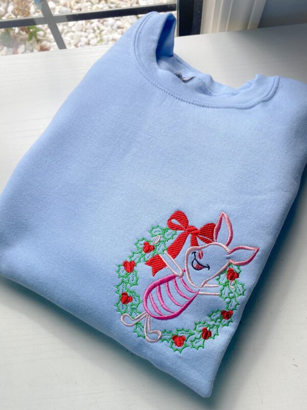 Piglet Winnie The Pooh Disney Wreath Christmas Embroidered Sweatshirt