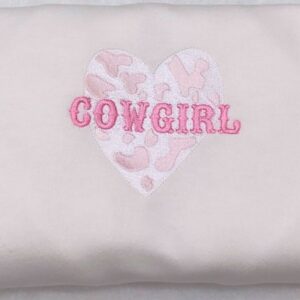 Pink Heart Cowgirl Embroidered Hoodie Sweatshirt Tee