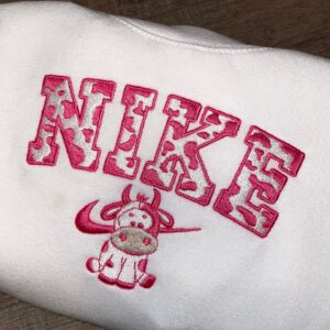 Pink Nike Cow Embroidered Sweatshirt Hoodie Tee