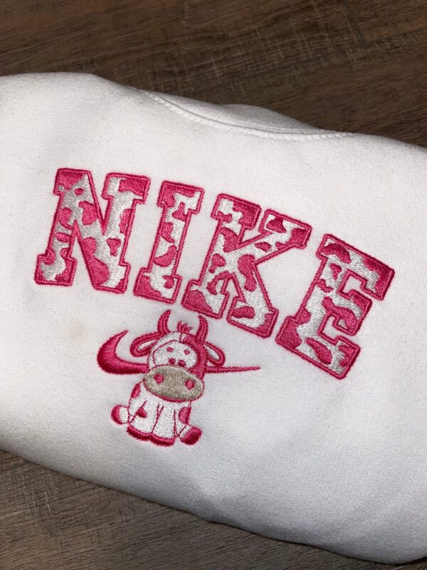 Pink Nike Cow Embroidered Sweatshirt Hoodie Tee