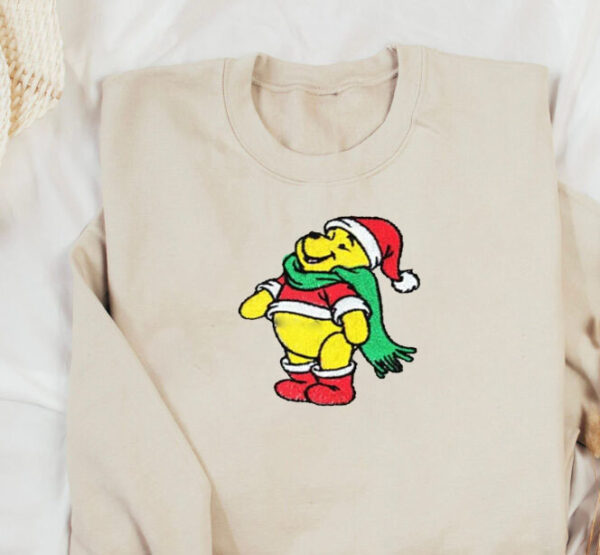 Santa Winnie the Pooh Embroidered Christmas Sweatshirt