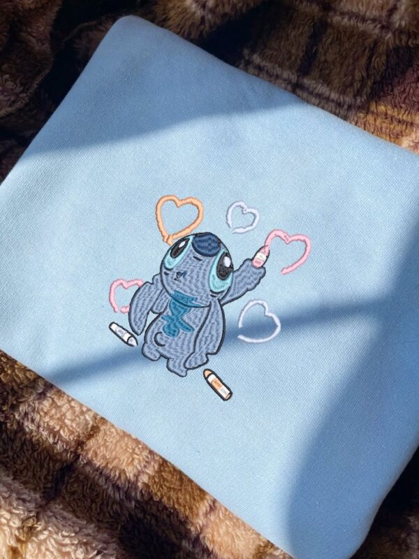 Stitch Drawing Hearts Embroidered Sweatshirt