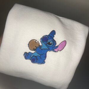 Stitch Drinking Coconut Embroidered Sweatshirt