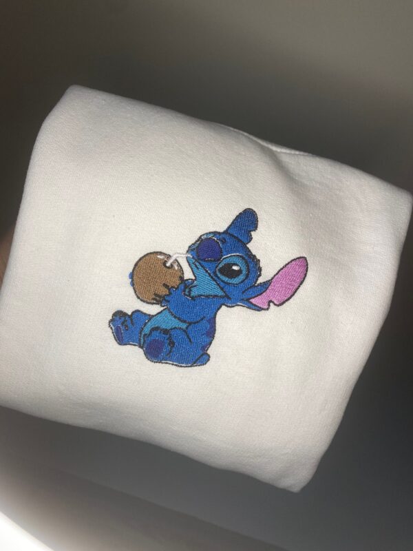 Stitch Drinking Coconut Embroidered Sweatshirt