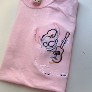 Stitch Playing Guitar Embroidered Sweatshirt Hoodie Tee