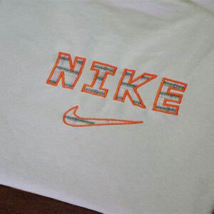 Vintage Beige Nike Logo Embroidered Sweatshirt Hoodie Tee