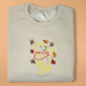 Vintage Winnie the Pooh Autumnm Leaves Embroidered Sweatshirt