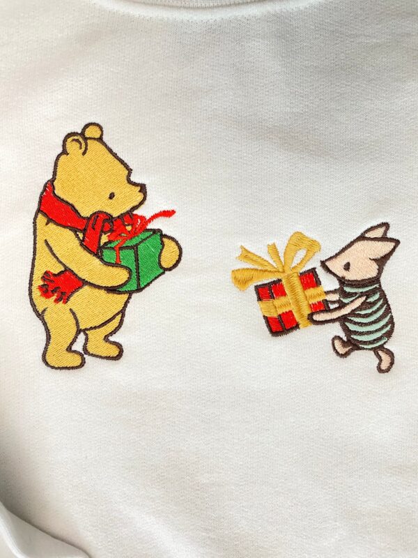 Winnie the Pooh Piglet Giving Christmas Gifts Each Other Embroidered Sweatshirt