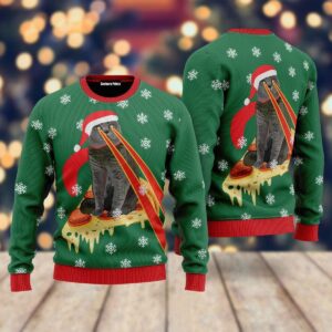 Pizza Cat With Laser Eyes Ugly Christmas Sweater