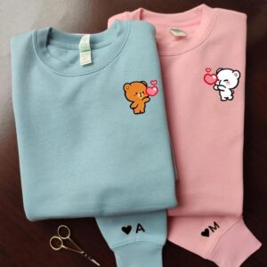 Embroidered Cute Mocha Milk Bear Couple Sweatshirt Hoodies