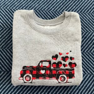 Hearts Truck Valentine Embroidered Sweatshirt