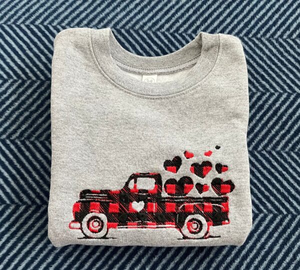 Hearts Truck Valentine Embroidered Sweatshirt