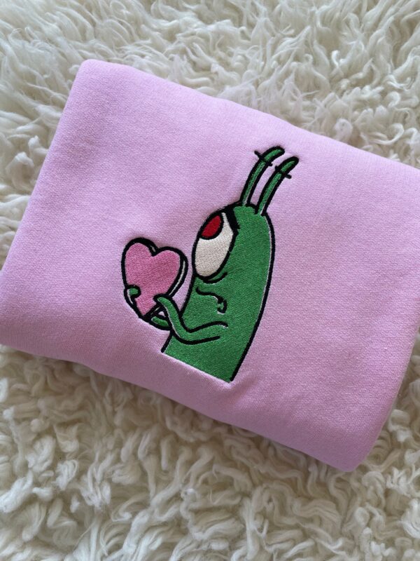 Valentine Plankton SpongeBob Holding Heart Embroidered Sweatshirt