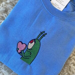 Valentine Plankton SpongeBob Holding Heart Embroidered Sweatshirt