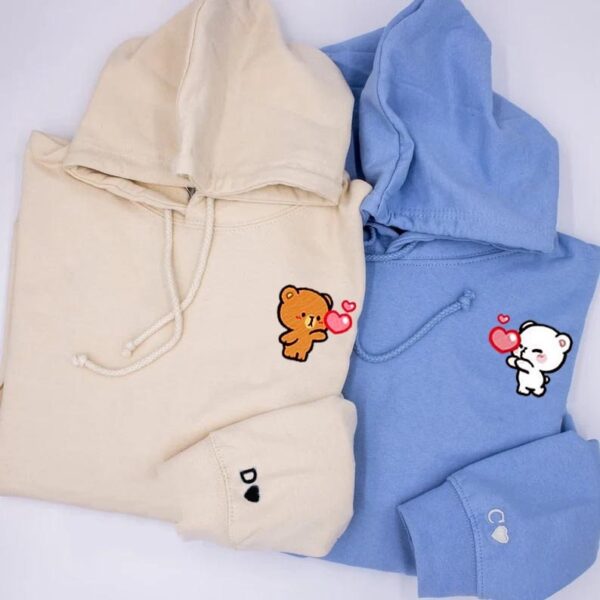 Embroidered Cute Mocha Milk Bear Couple Sweatshirt Hoodies