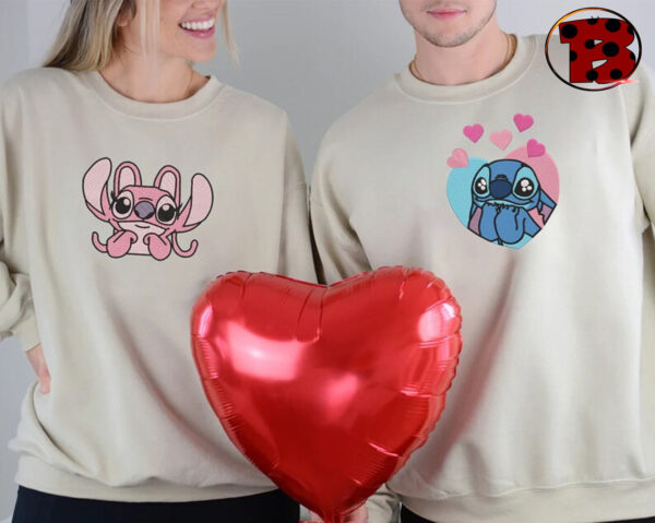 Valentine Couple Stitch Angel Embroidered Sweatshirt