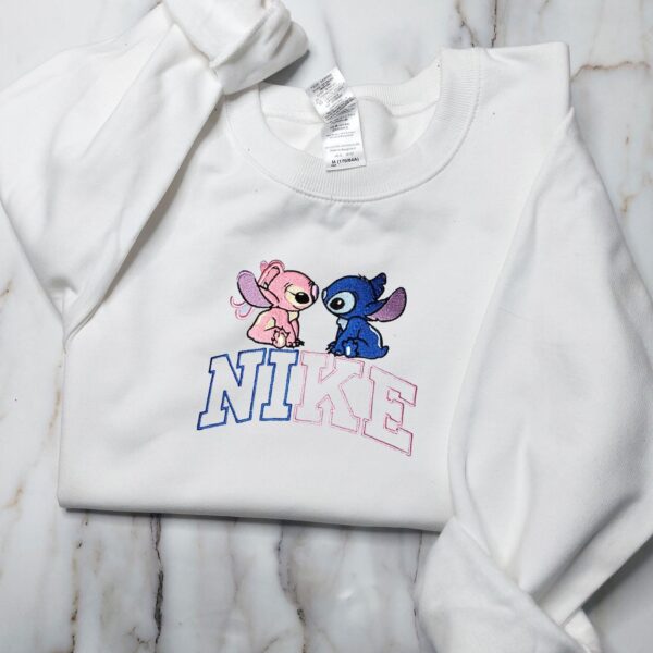 Stitch Angel Nike Couple Embroidered Sweatshirt