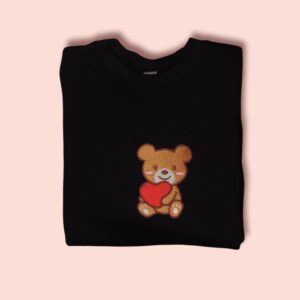 Valentine Bear Heart Embroidery Sweatshirt