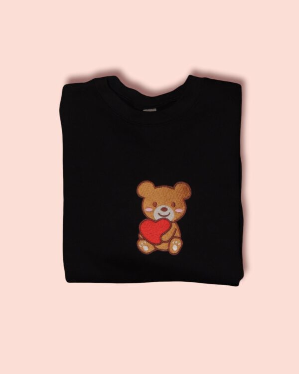 Valentine Bear Heart Embroidery Sweatshirt