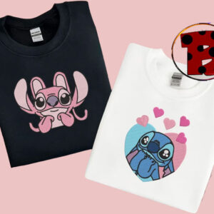 Valentine Couple Stitch Angel Embroidered Sweatshirt