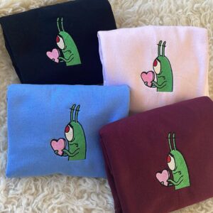 Valentine Plankton SpongeBob Holding Heart Embroidered Sweatshirt