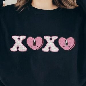 XOXO Bad Bunny Heart Valentine Embroidered Sweatshirt