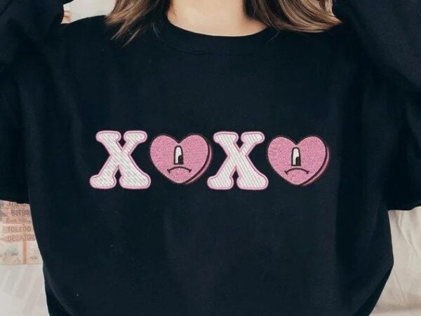 XOXO Bad Bunny Heart Valentine Embroidered Sweatshirt