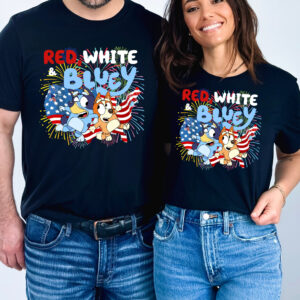 Bluey 4th Of July Red White Bingo Matching Couple Shirt