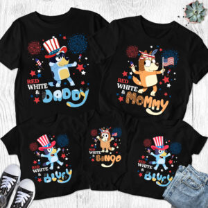 Custom Bluey 4th Of July Red White Maching Family Shirt