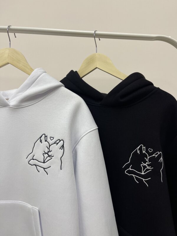 Embroidered Matcing Couple Cat Hoodie