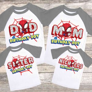 Personalized Spiderman Inspired Matching Family Birthday T-Shirt