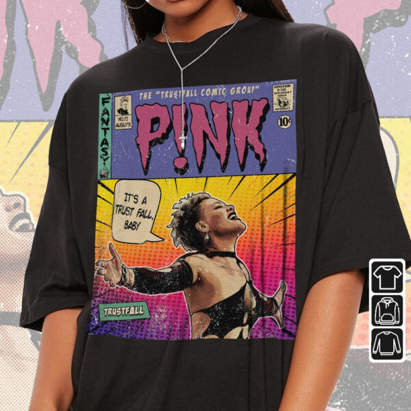 P!nk Comic Trustfall World Tour Album Graphic Tee T-shirt