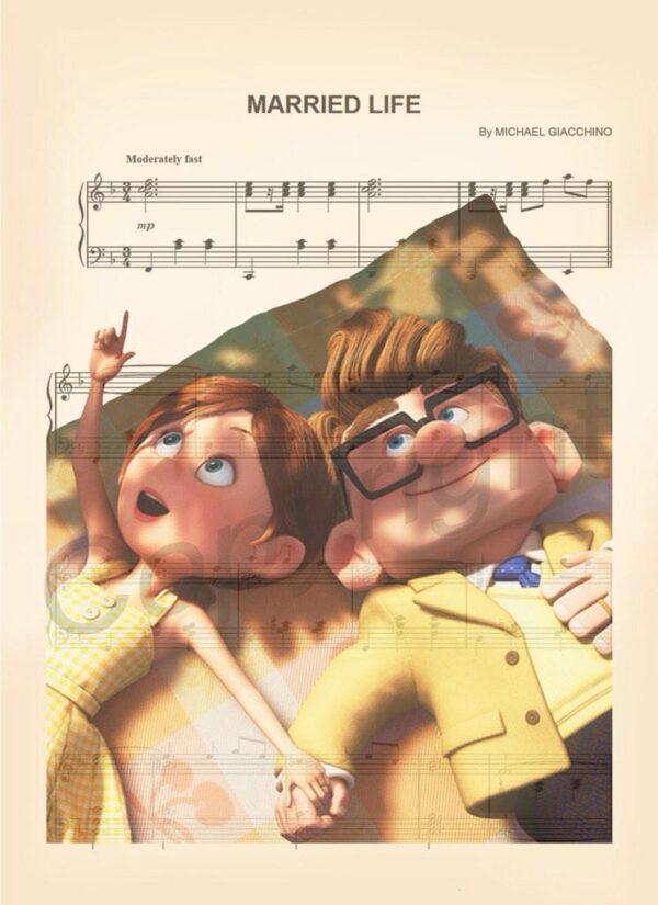 Up Carl and Ellie Sheet Music Poster Decor Art