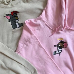 Custom Tom And Jerry Matching Couple Embroidered Sweatshirt Hoodie