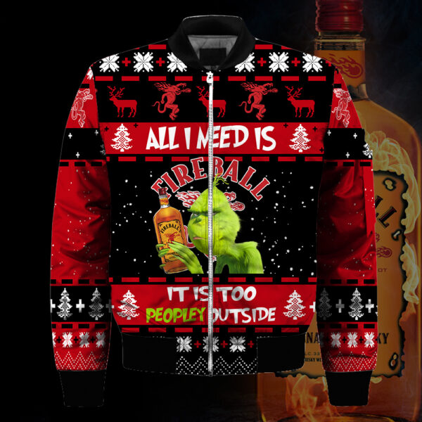 Grinch All I Need Is Fireball 3D Ugly Christmas Sweater Sweatshirt Sweaters